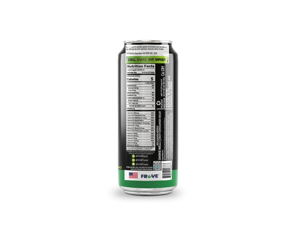 Fruve unsweetened tea label with natural ingredients, no added sugar, and antioxidant benefits