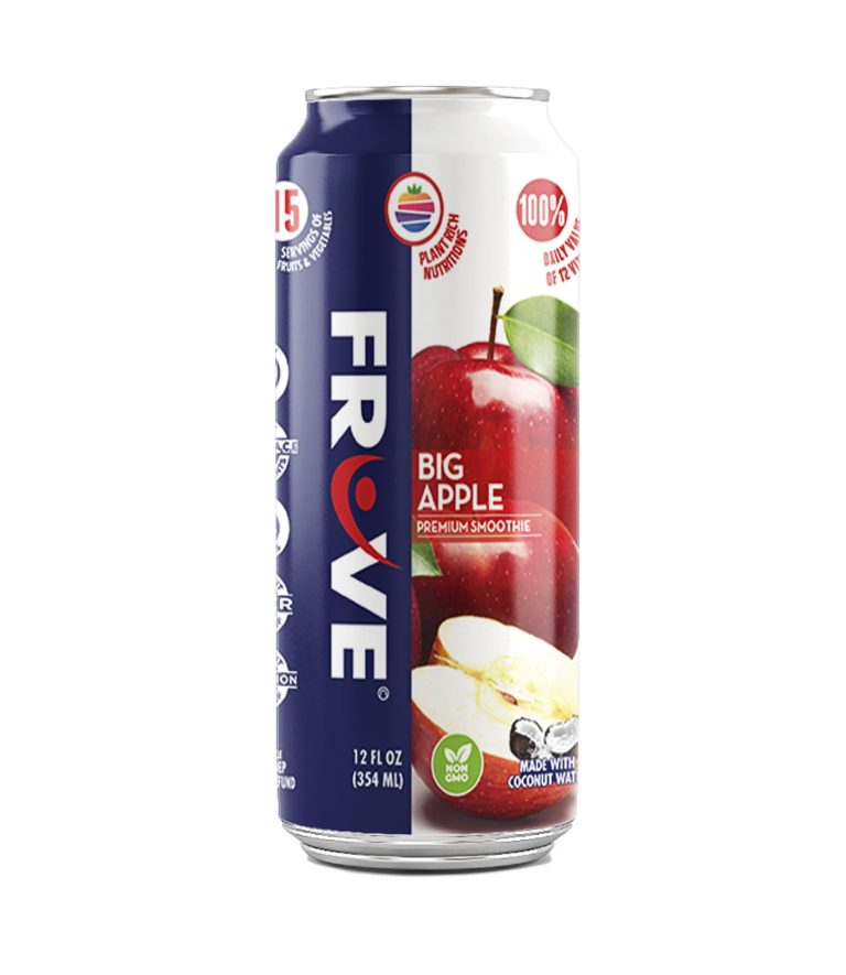 Fruve Super Juice Big Apple – a nutrient-rich fruit and veggie drink with 75% less sugar, 15 servings of produce, and fiber for wellness and energy.